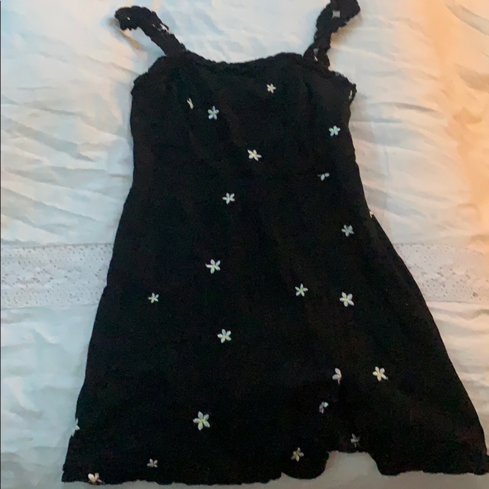 black mini dress w/ white flowers